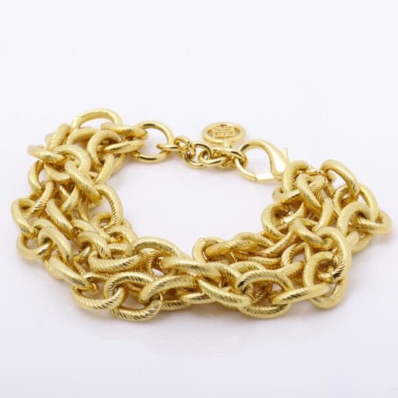 Givenchy Triple Strand Textured  Gold Plated SIgned Chain Bracelet ✨ - Picture 1 of 3